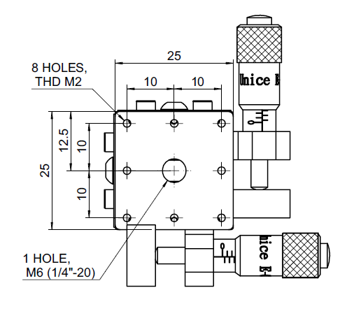 Unice25x25mm小型交叉精密微調移動平臺